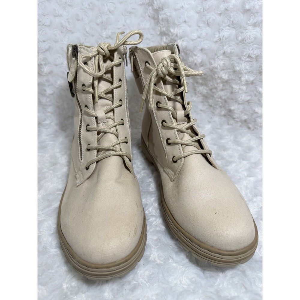 Cliffs by White Mountain Kelsie Cream Combat Boots Lace Up Side Zip Womens 9.5M